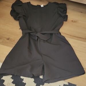 Black Ruffle Sleeve Romper, Girls 11/12